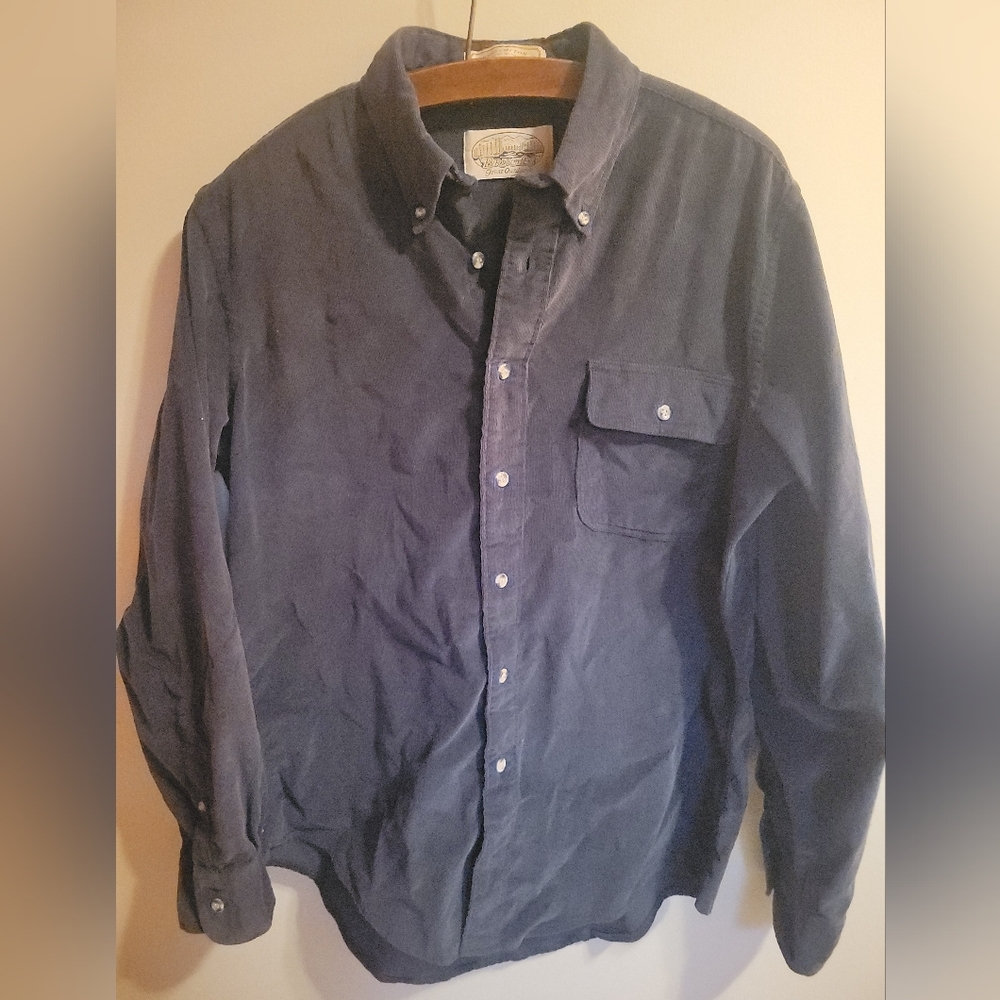 Vintage Britches Mens Blue Corduroy Button Down Shirt
